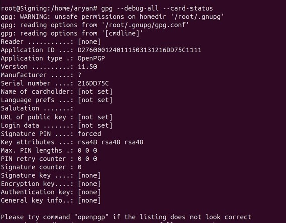 Gpg card status output