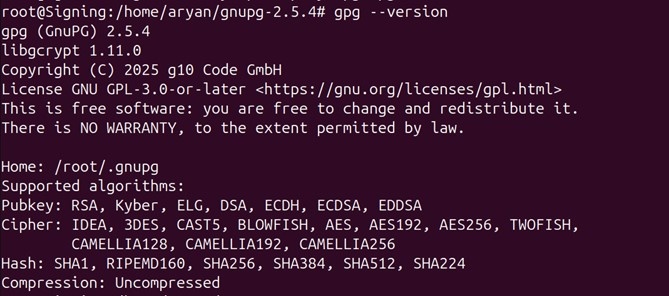 Gpg version output