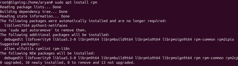 Rpm install output