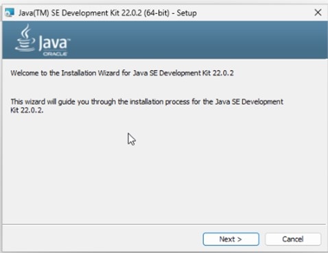 Java22 install windows output 2