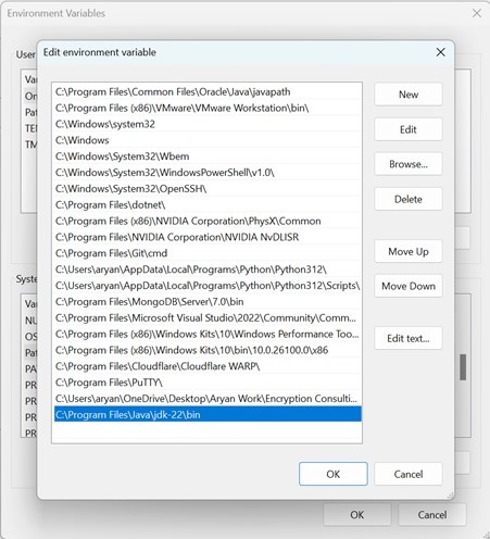 Java22 path added windows