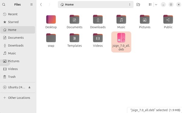 JSign download file linux output