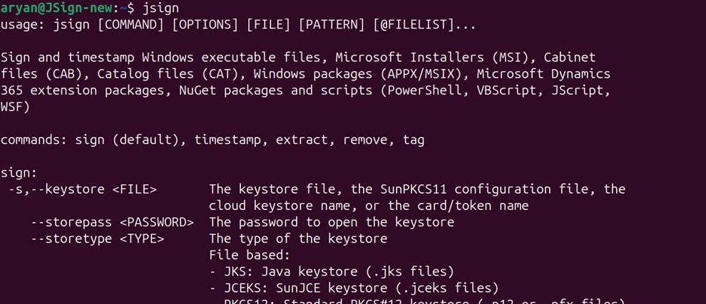 JSign version check linux output