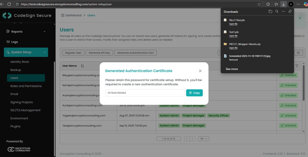 P12 cert details output
