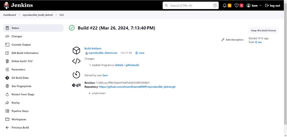 Build job commit output