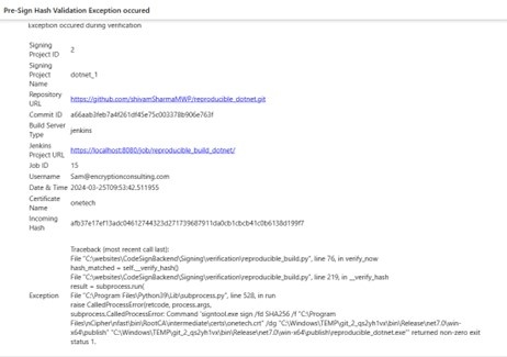Declined signing request output