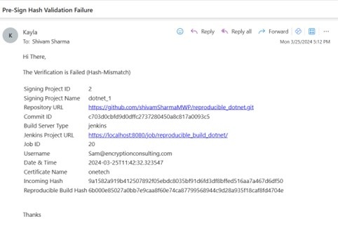 Failure notification email output