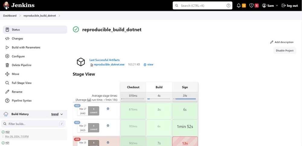 Save build project output