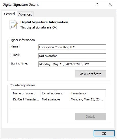 Signature details output